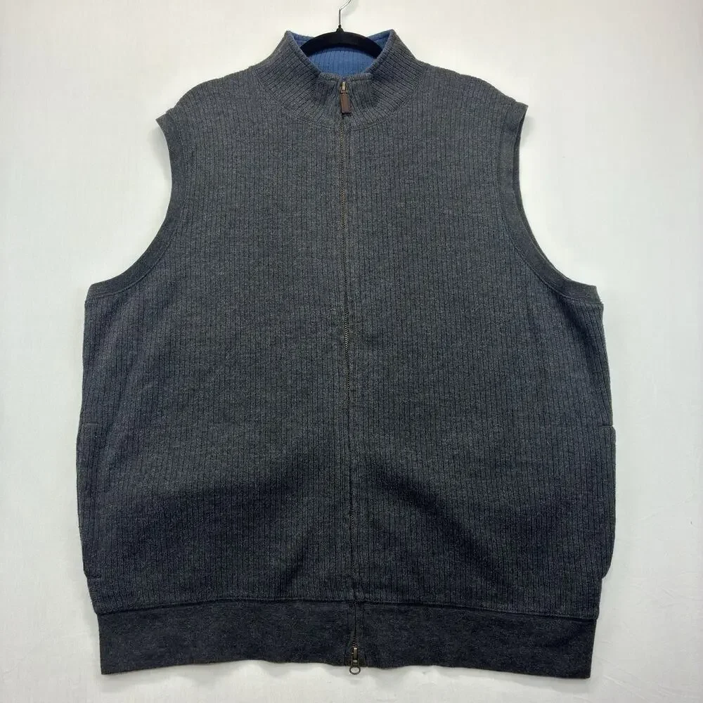 Pendleton Men’s XL Full Zip Vest Gray Ribbed Cotton Sweater Mock Neck